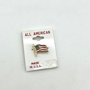 All American USA Flag Lapel Pin Patriotic Enamel Gold Tone Made in‎ USA